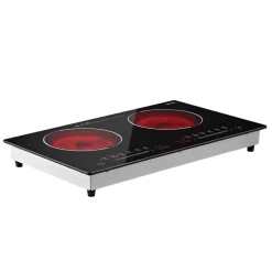 VEVOR Electric Cooktop 24inch 2 Burners Portable Stove Top 1800W 120V, Ceramic Countertop/Built-in Radiant Electric Stove , with 9 Power Levels, Timer, Child Lock, Over-Heat Guard, Touch Control