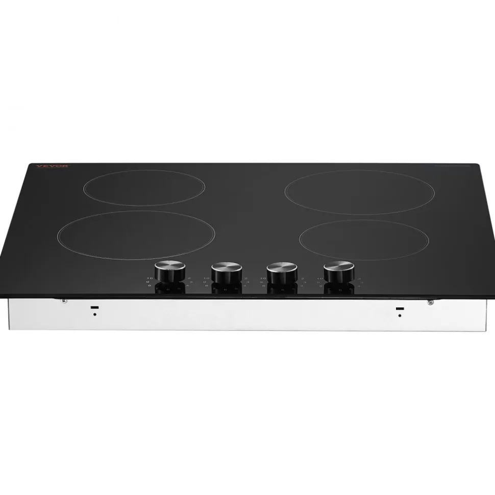 VEVOR Electric Cooktop 12inch 2 Burners Portable Stove Top 1800W 120V, Ceramic Countertop/Built-in Radiant Electric Stove, with 9 Power Levels, Timer, Child Lock, Over-Heat Guard, Touch Control