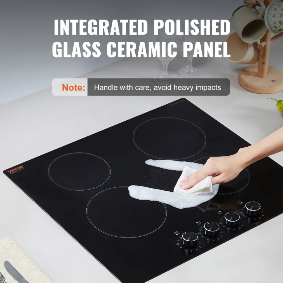 VEVOR Electric Cooktop 12inch 2 Burners Portable Stove Top 1800W 120V, Ceramic Countertop/Built-in Radiant Electric Stove, with 9 Power Levels, Timer, Child Lock, Over-Heat Guard, Touch Control
