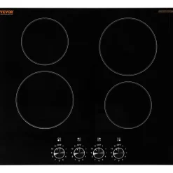 VEVOR Electric Cooktop 12inch 2 Burners Portable Stove Top 1800W 120V, Ceramic Countertop/Built-in Radiant Electric Stove, with 9 Power Levels, Timer, Child Lock, Over-Heat Guard, Touch Control