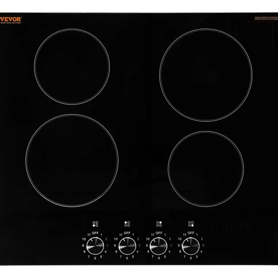 VEVOR Electric Cooktop 12inch 2 Burners Portable Stove Top 1800W 120V, Ceramic Countertop/Built-in Radiant Electric Stove, with 9 Power Levels, Timer, Child Lock, Over-Heat Guard, Touch Control