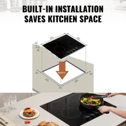 VEVOR Electric Cooktop 12inch 2 Burners Portable Stove Top 1800W 120V, Ceramic Countertop/Built-in Radiant Electric Stove, with 9 Power Levels, Timer, Child Lock, Over-Heat Guard, Touch Control