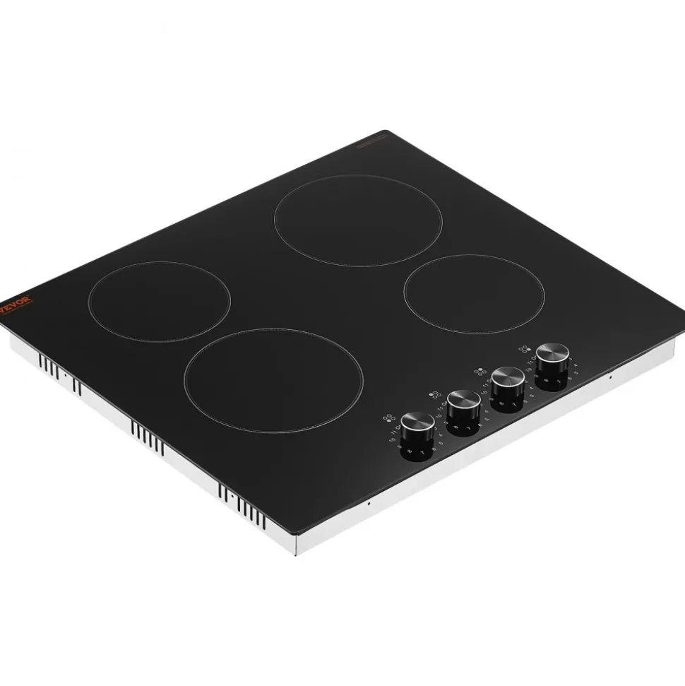 VEVOR Electric Cooktop 12inch 2 Burners Portable Stove Top 1800W 120V, Ceramic Countertop/Built-in Radiant Electric Stove, with 9 Power Levels, Timer, Child Lock, Over-Heat Guard, Touch Control