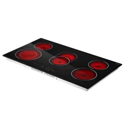 VEVOR Electric Cooktop 36inch 5 Burners Stove Top 8900W 220V No Plug, Ceramic Built-in Radiant Electric Stove , with 9 Power Levels, Timer, Child Lock, Over-Heat Guard, Touch Control