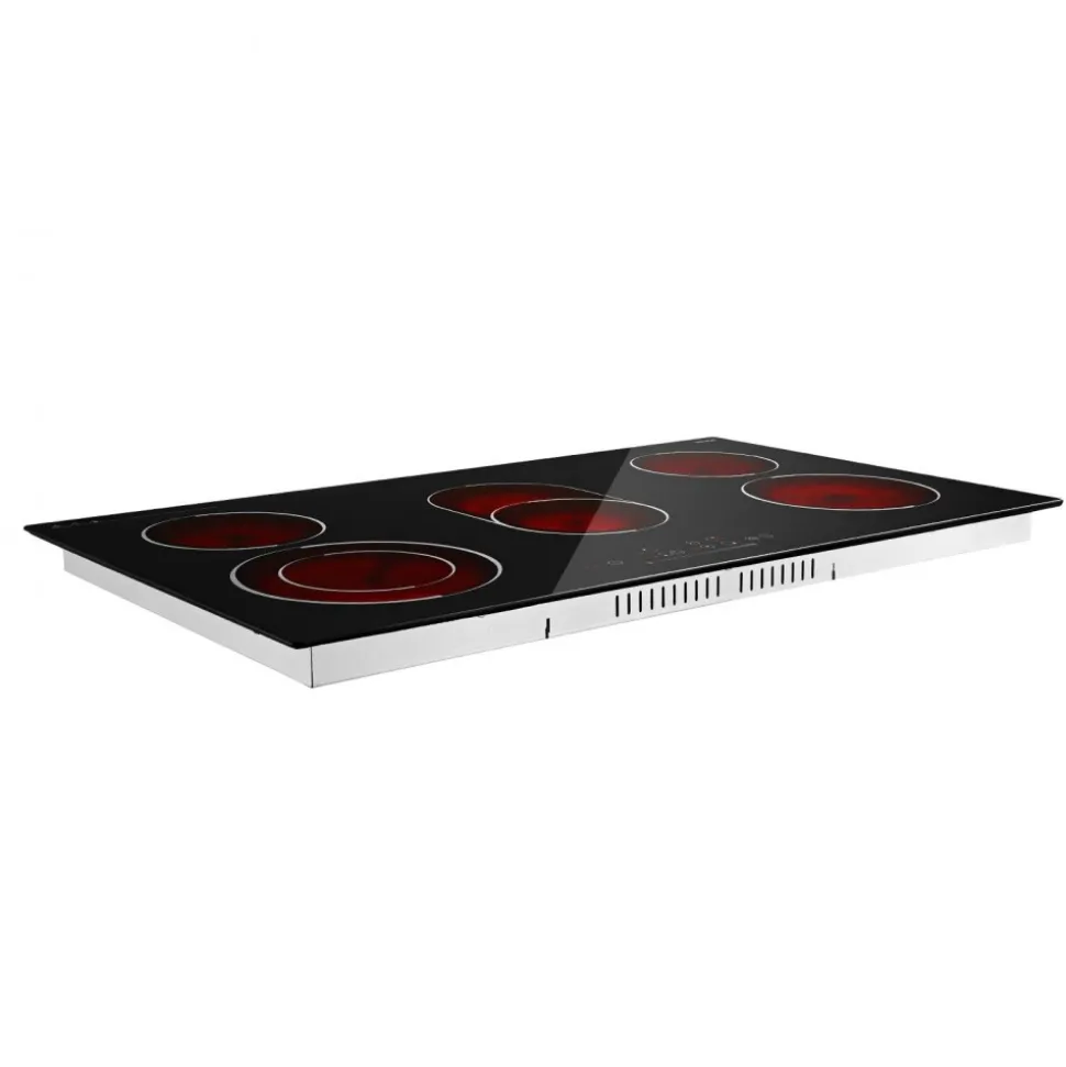 VEVOR Electric Cooktop 36inch 5 Burners Stove Top 8900W 220V No Plug, Ceramic Built-in Radiant Electric Stove , with 9 Power Levels, Timer, Child Lock, Over-Heat Guard, Touch Control