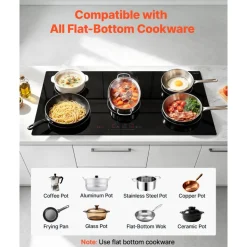 VEVOR Electric Cooktop 36inch 5 Burners Stove Top 8900W 220V No Plug, Ceramic Built-in Radiant Electric Stove , with 9 Power Levels, Timer, Child Lock, Over-Heat Guard, Touch Control