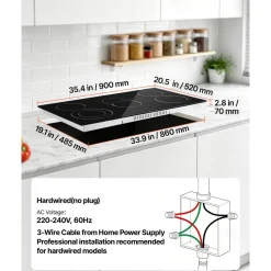 VEVOR Electric Cooktop 36inch 5 Burners Stove Top 8900W 220V No Plug, Ceramic Built-in Radiant Electric Stove , with 9 Power Levels, Timer, Child Lock, Over-Heat Guard, Touch Control
