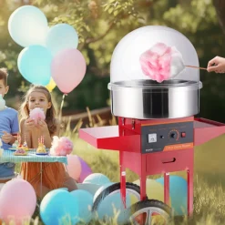 VEVOR Electric Cotton Candy Machine with Cart, 1000W Commercial Candy Floss Maker with Cover, Stainless Steel Bowl, Sugar Scoop and Drawer, Perfect for Home, Kids Birthday, Family Party, Red