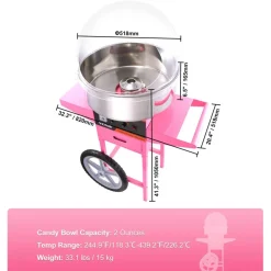 VEVOR Electric Cotton Candy Machine, 1000W Candy Floss Maker, Commercial Cotton Candy Machine with Stainless Steel Bowl, Sugar Scoop, and Cover, Perfect for Home Kids Birthday, Family Party Pink