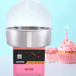 VEVOR Electric Cotton Candy Machine, 1000W Candy Floss Maker, Commercial Cotton Candy Machine with Stainless Steel Bowl, Sugar Scoop, and Cover, Perfect for Home Kids Birthday, Family Party Pink