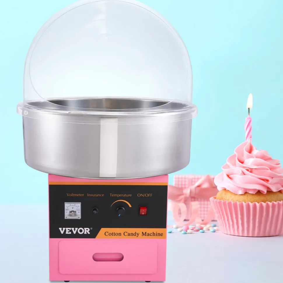 VEVOR Electric Cotton Candy Machine, 1000W Candy Floss Maker, Commercial Cotton Candy Machine with Stainless Steel Bowl, Sugar Scoop, and Cover, Perfect for Home Kids Birthday, Family Party Pink
