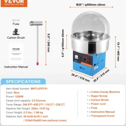 VEVOR Electric Cotton Candy Machine, 1000W Candy Floss Maker, Commercial Cotton Candy Machine with Cover, Stainless Steel Bowl, and Sugar Scoop, Perfect for Home Kids Birthday, Family Party (Red)