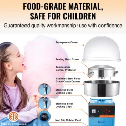 VEVOR Electric Cotton Candy Machine, 1000W Candy Floss Maker, Commercial Cotton Candy Machine with Cover, Stainless Steel Bowl, and Sugar Scoop, Perfect for Home Kids Birthday, Family Party (Red)