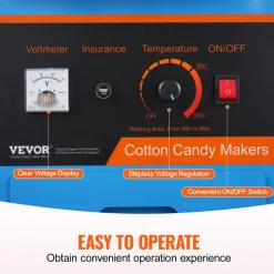 VEVOR Electric Cotton Candy Machine with Cart, 1000W Commercial Candy Floss Maker with Stainless Steel Bowl, Sugar Scoop and Drawer, Perfect for Home, Kids Birthday, Family Party, Blue