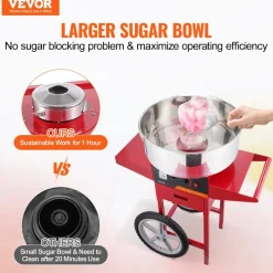 VEVOR Electric Cotton Candy Machine with Cart, 1000W Commercial Candy Floss Maker with Stainless Steel Bowl, Sugar Scoop and Drawer, Perfect for Home, Kids Birthday, Family Party, Red