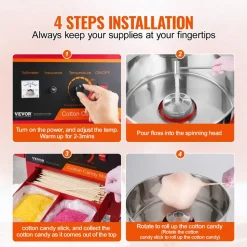 VEVOR Electric Cotton Candy Machine with Cart, 1000W Commercial Candy Floss Maker with Stainless Steel Bowl, Sugar Scoop and Drawer, Perfect for Home, Kids Birthday, Family Party, Red