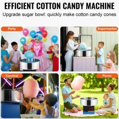 VEVOR Electric Cotton Candy Machine, 1000W Candy Floss Maker, Commercial Cotton Candy Machine with Stainless Steel Bowl, and Sugar Scoop, Perfect for Home Kids Birthday, Family Party (Blue)