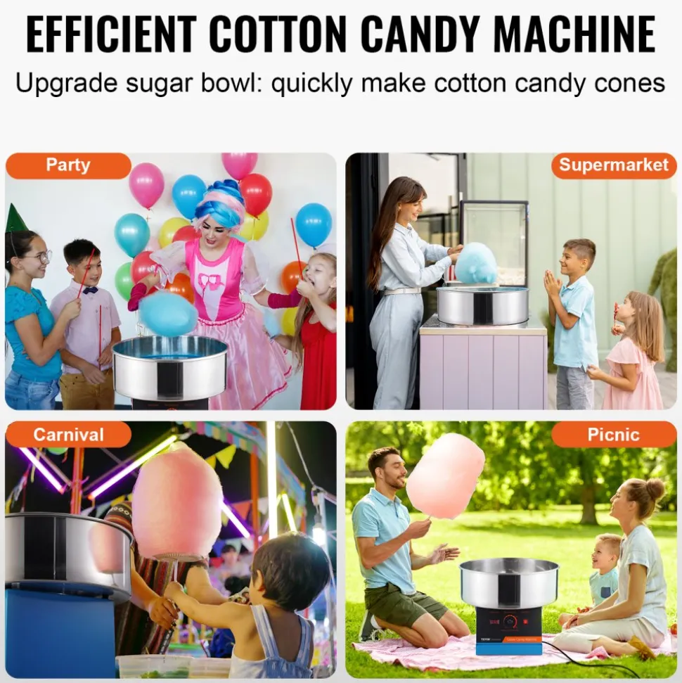 VEVOR Electric Cotton Candy Machine, 1000W Candy Floss Maker, Commercial Cotton Candy Machine with Stainless Steel Bowl, and Sugar Scoop, Perfect for Home Kids Birthday, Family Party (Blue)