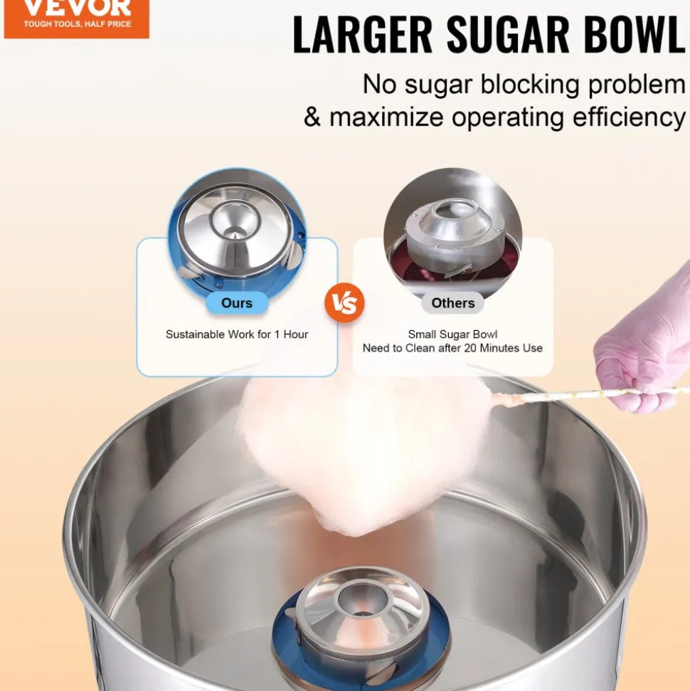 VEVOR Electric Cotton Candy Machine, 1000W Candy Floss Maker, Commercial Cotton Candy Machine with Stainless Steel Bowl, and Sugar Scoop, Perfect for Home Kids Birthday, Family Party (Blue)