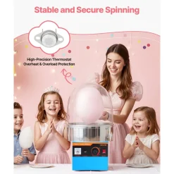 VEVOR Electric Cotton Candy Machine, 1000W Electric Floss Maker With Cover, Commercial Cotton Candy Machine w/Stainless Steel Bowl & Sugar Scoop, Ideal for Home, Carnival, Birthday, Family Party, Blue