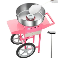 VEVOR Electric Cotton Candy Machine with Cart, 1000W Commercial Candy Floss Maker with 20.5 in Stainless Steel Bowl, Sugar Scoop, and Drawer, Easy to Use, for Home, Kids Birthday, Family Party, Pink