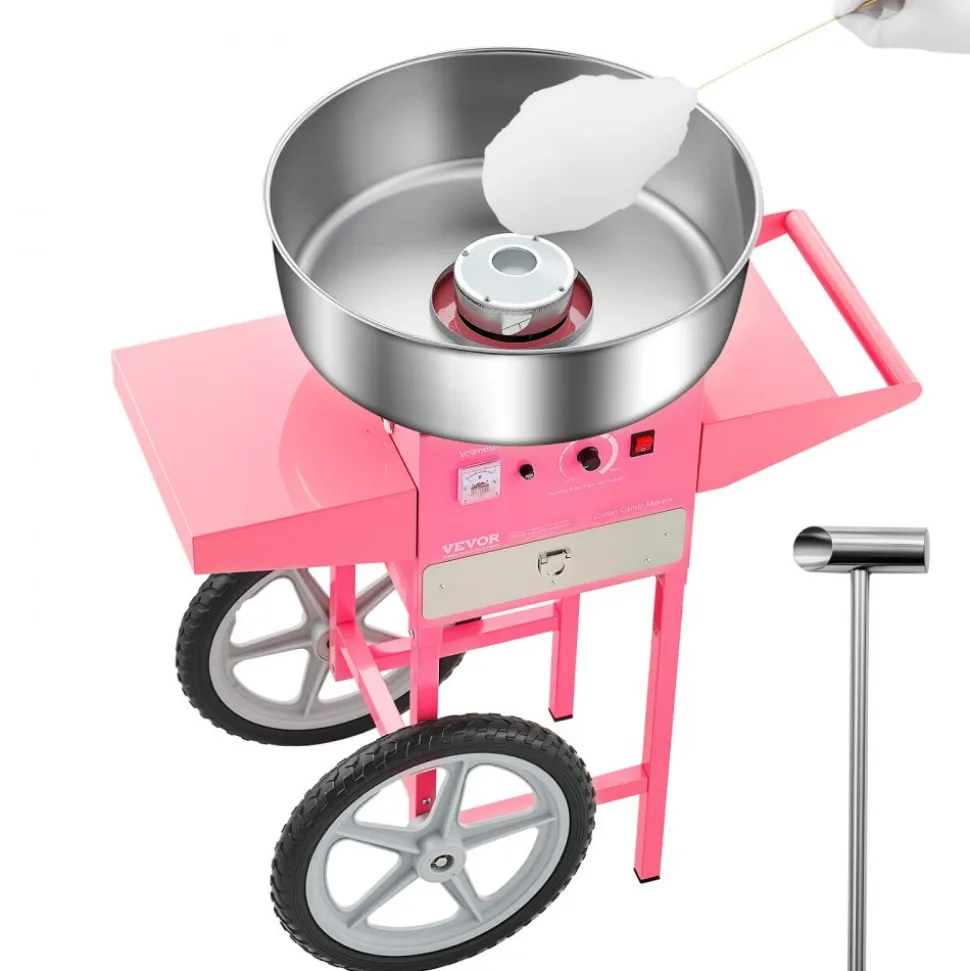 VEVOR Electric Cotton Candy Machine with Cart, 1000W Commercial Candy Floss Maker with 20.5 in Stainless Steel Bowl, Sugar Scoop, and Drawer, Easy to Use, for Home, Kids Birthday, Family Party, Pink