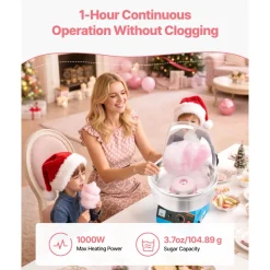 VEVOR Electric Cotton Candy Machine, 1000W Commercial Floss Maker With Cover, Commercial Cotton Candy Machine w/Stainless Steel Bowl & Sugar Scoop, Ideal for Carnival, Birthday, Family Party, Blue