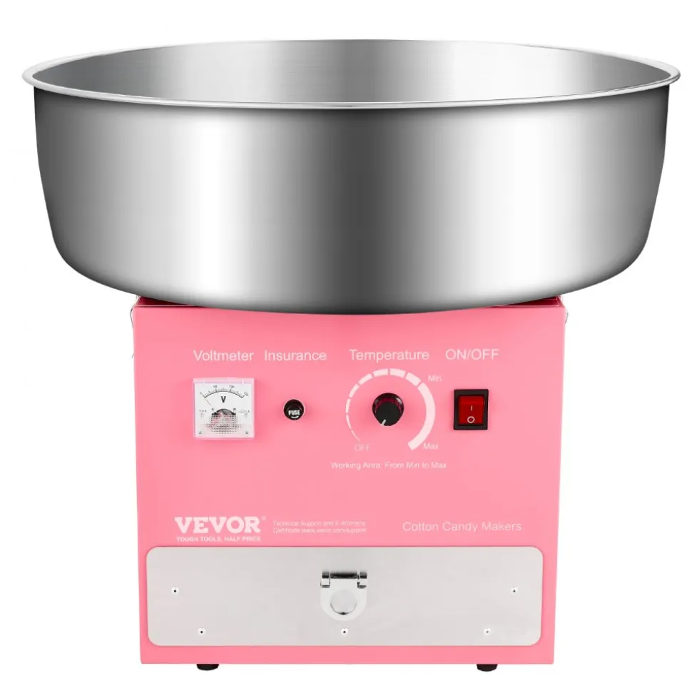 VEVOR Electric Cotton Candy Machine, 1000W Commercial Candy Floss Maker with 20.5 in Stainless Steel Bowl, Sugar Scoop, and Drawer, Easy Home Use, Perfect for Kids Birthday, Family Party, Pink