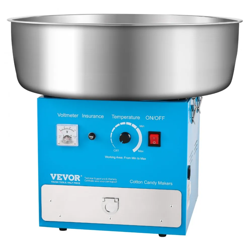 VEVOR Electric Cotton Candy Machine, 1000W Commercial Candy Floss Maker with 20.5 in Stainless Steel Bowl, Sugar Scoop, and Drawer, Easy Home Use, Perfect for Kids Birthday, Family Party, Blue