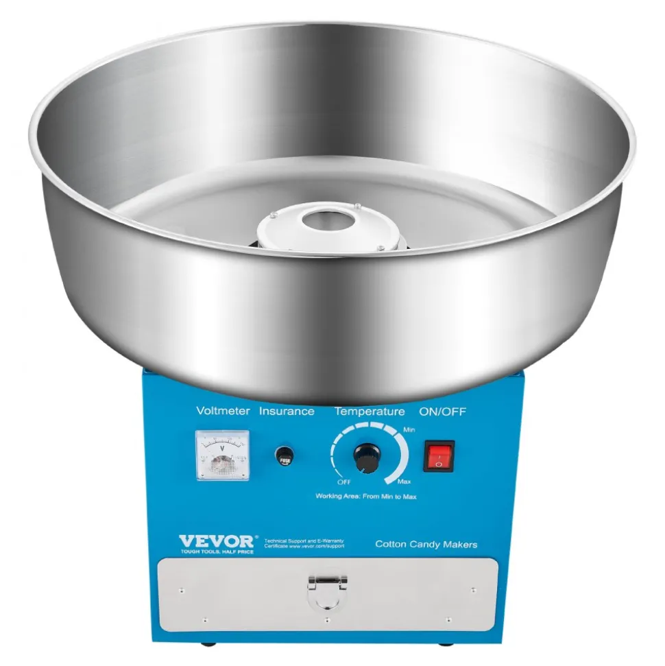 VEVOR Electric Cotton Candy Machine, 1000W Commercial Candy Floss Maker with 20.5 in Stainless Steel Bowl, Sugar Scoop, and Drawer, Easy Home Use, Perfect for Kids Birthday, Family Party, Blue