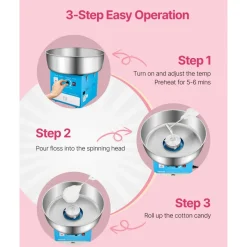 VEVOR Electric Cotton Candy Machine, 1000W Commercial Candy Floss Maker with 20.5 in Stainless Steel Bowl, Sugar Scoop, and Drawer, Easy Home Use, Perfect for Kids Birthday, Family Party, Blue