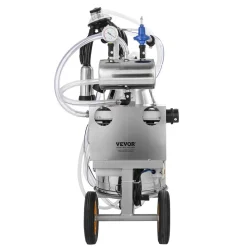 VEVOR Electric Cow Milking Machine, 6.6 Gal / 25 L 304 Stainless Steel Bucket, Automatic Pulsation Vacuum Milker, Portable Milker with Food-grade Silicone Cups and Tubes, Adjustable Pressure