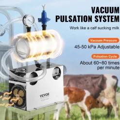 VEVOR Electric Cow Milking Machine, 6.6 Gal / 25 L 304 Stainless Steel Bucket, Automatic Pulsation Vacuum Milker, Portable Milker with Food-grade Silicone Cups and Tubes, Adjustable Pressure