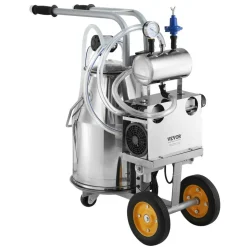 VEVOR Electric Cow Milking Machine, 6.6 Gal / 25 L 304 Stainless Steel Bucket, Automatic Pulsation Vacuum Milker, Portable Milker with Food-grade Silicone Cups and Tubes, Adjustable Pressure