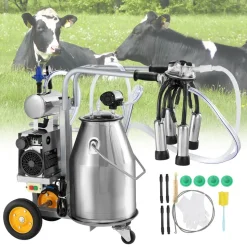VEVOR Electric Cow Milking Machine, 6.6 Gal / 25 L 304 Stainless Steel Bucket, Automatic Pulsation Vacuum Milker, Portable Milker with Food-grade Silicone Cups and Tubes, Adjustable Pressure