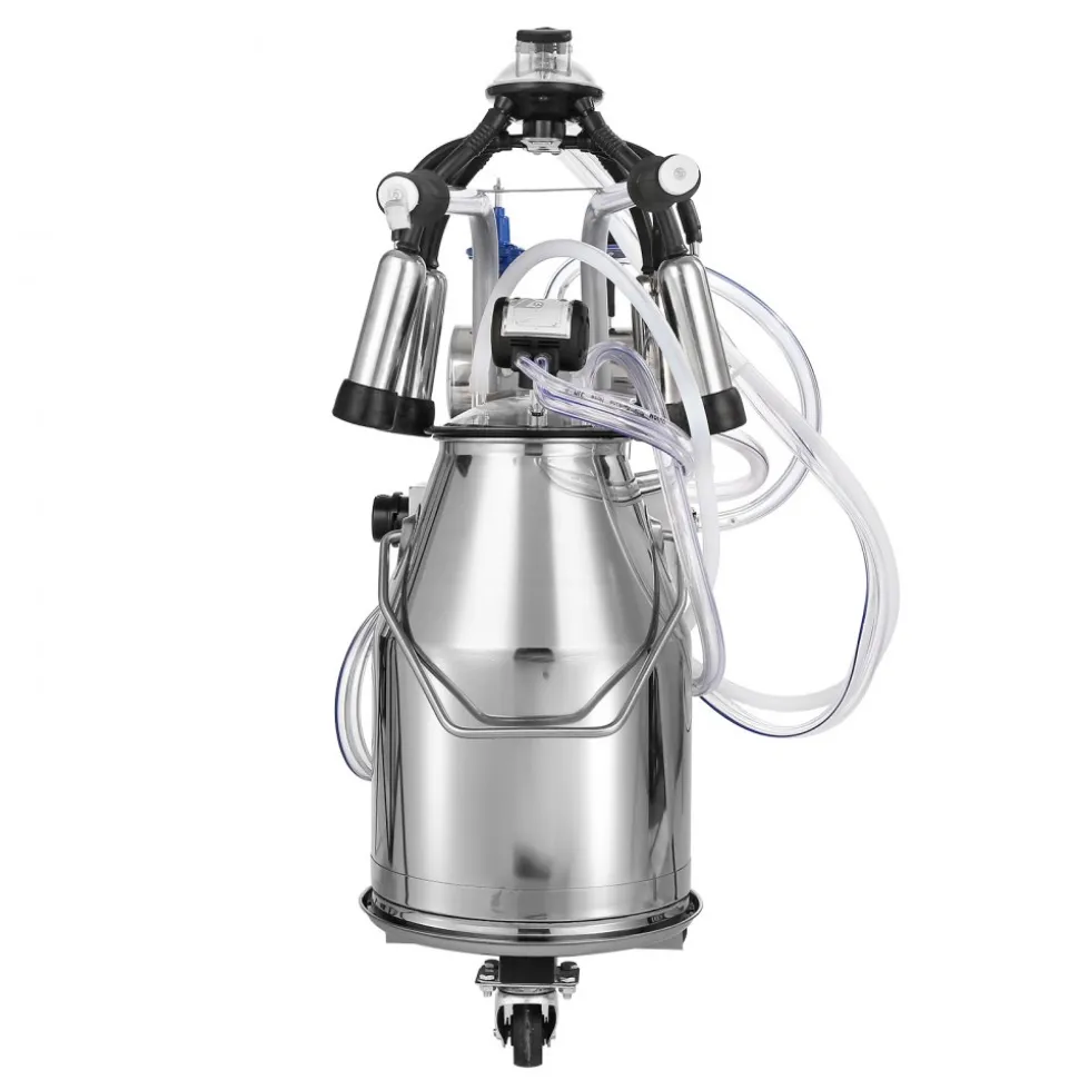 VEVOR Electric Cow Milking Machine, 6.6 Gal / 25 L 304 Stainless Steel Bucket, Automatic Pulsation Vacuum Milker, Portable Milker with Food-grade Silicone Cups and Tubes, Adjustable Pressure
