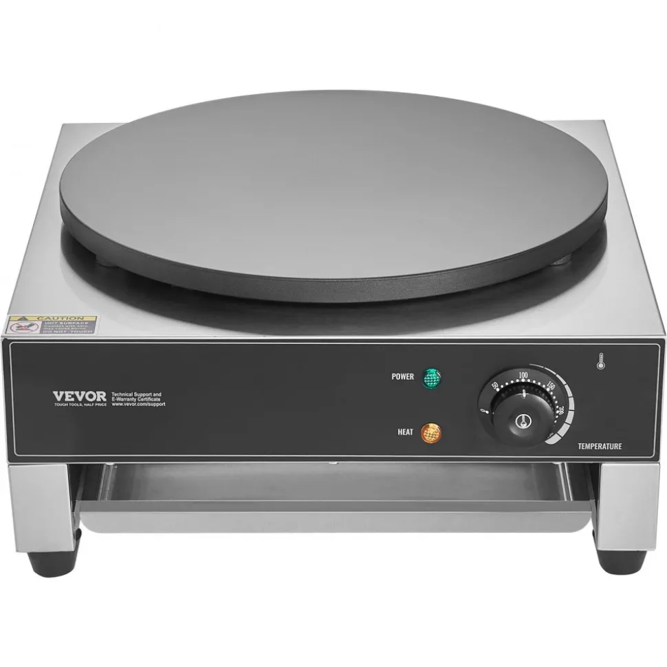 VEVOR Electric Crepe Maker, 16-Inch Commercial Crepe Machine, 1700W Flat Plate Crepe Griddle, Nonstick Stainless Steel Pancake Making Machine, Desktop Circular Cereals Pancake Stove with Temp Control