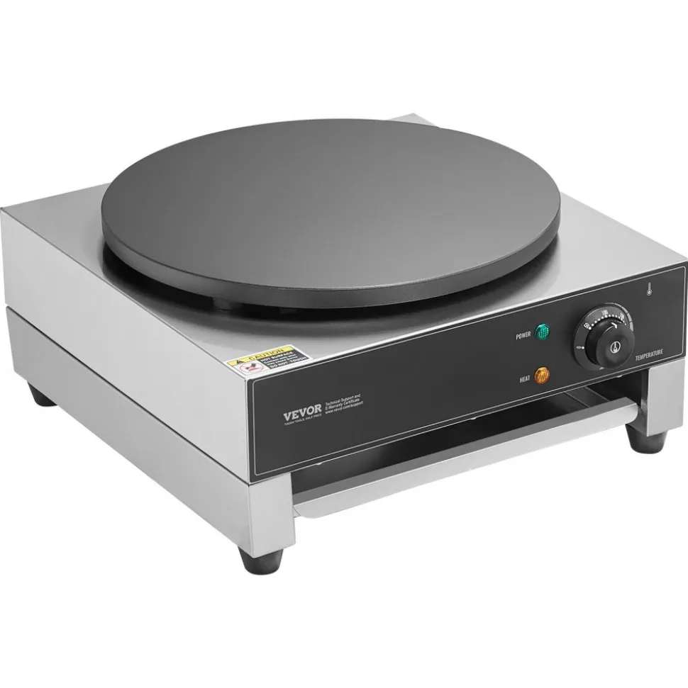 VEVOR Electric Crepe Maker, 16-Inch Commercial Crepe Machine, 1700W Flat Plate Crepe Griddle, Nonstick Stainless Steel Pancake Making Machine, Desktop Circular Cereals Pancake Stove with Temp Control