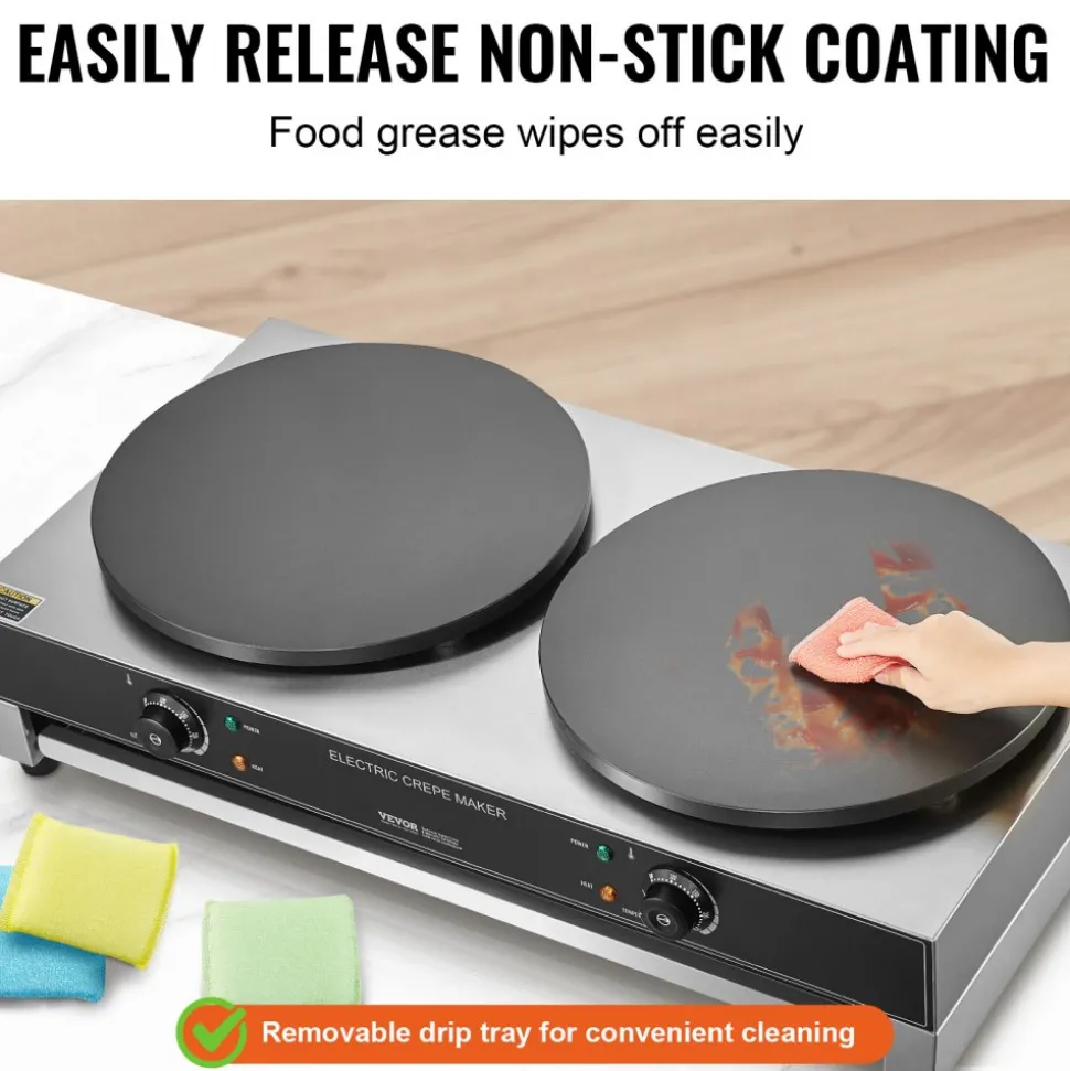 VEVOR Electric Crepe Maker, 16-Inch Double Head Commercial Crepe Machine, 3400W Flat Plate Crepe Griddle, Nonstick Stainless Steel Pancake Making, Desktop Circular Cereals Pancake Stove, AC120V 60Hz