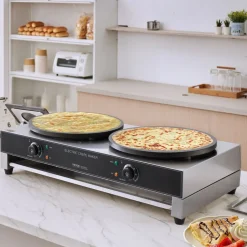 VEVOR Electric Crepe Maker, 16-Inch Double Head Commercial Crepe Machine, 3400W Flat Plate Crepe Griddle, Nonstick Stainless Steel Pancake Making, Desktop Circular Cereals Pancake Stove, AC120V 60Hz