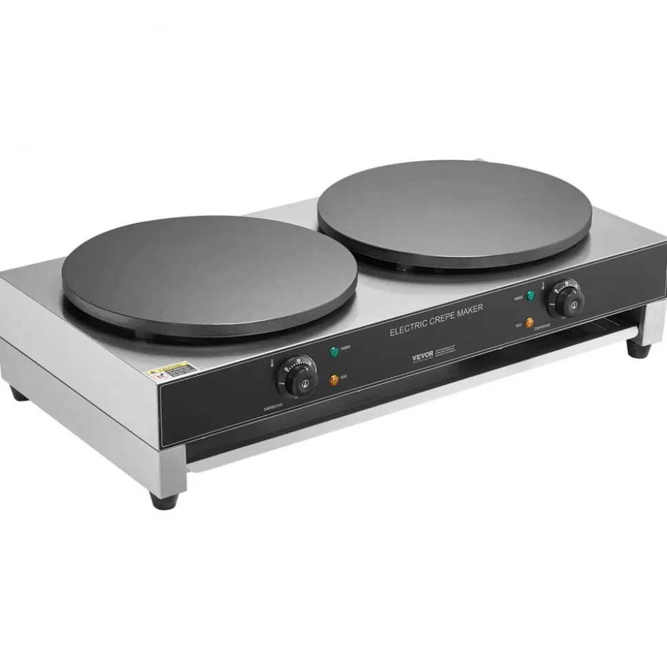 VEVOR Electric Crepe Maker, 16-Inch Double Head Commercial Crepe Machine, 3400W Flat Plate Crepe Griddle, Nonstick Stainless Steel Pancake Making, Desktop Circular Cereals Pancake Stove, AC120V 60Hz