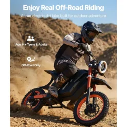 VEVOR Electric Dirt Bike for Teens Adults, 2000W Motor, 31 MPH Speed, 31 Miles Max Range, 48V 22.5Ah Battery, Off-Road Motorcycle with Light, Display, Dual Suspension & Hydraulic Brakes for Age 14+