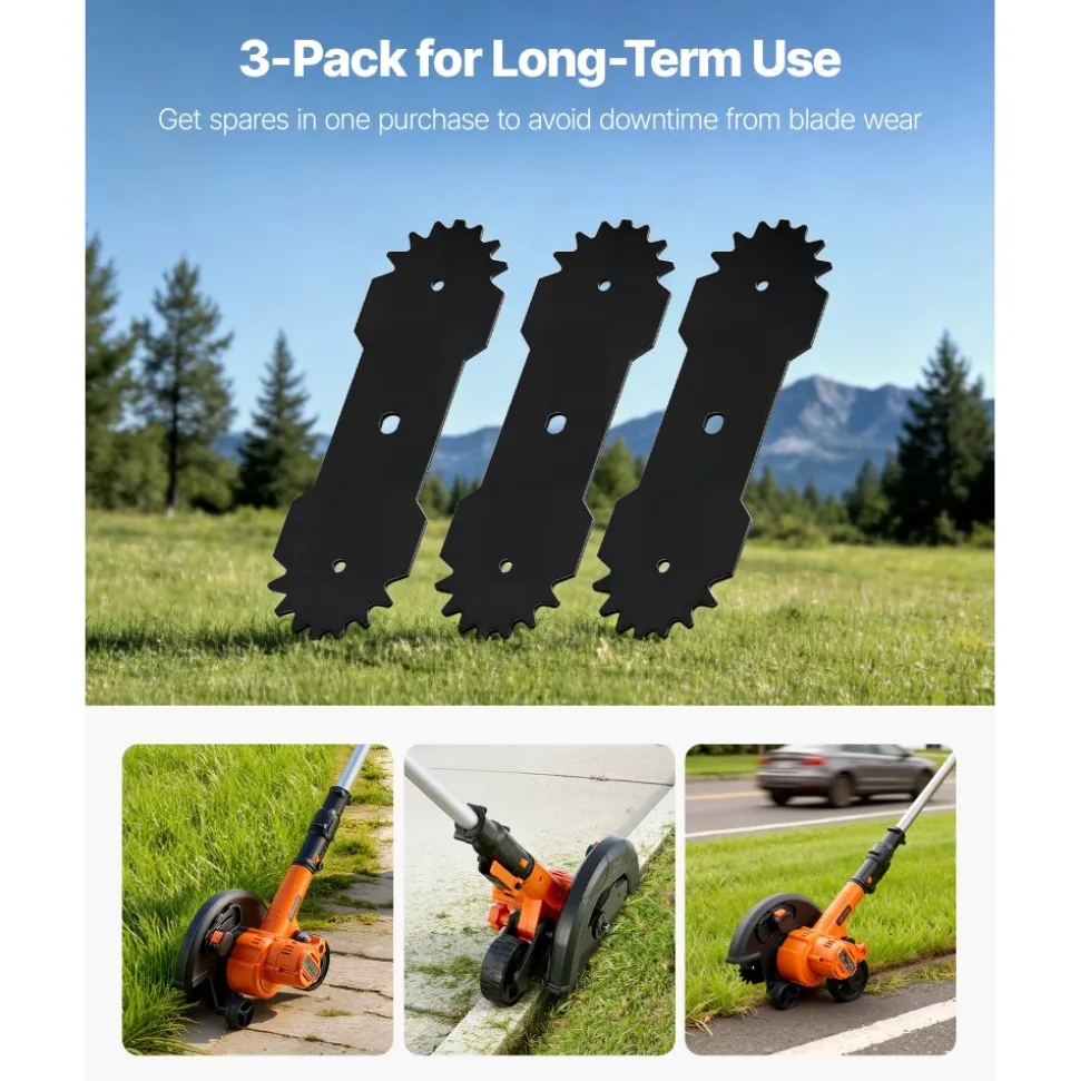 VEVOR Electric Edger Blades, 8.8-inch Length, 3-Pack Replacement Blades, 65Mn High-Carbon Steel with Electrophoretic Coating, Multi-Serrated Sharp Edge, Compatible with the VEVOR ASYTM01230 Edger