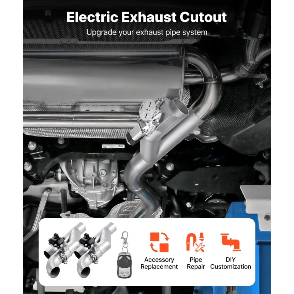 VEVOR Electric Exhaust Cutout, 2.5 Inch 2PCS Universal Stainless Steel Exhaust Valve Kit with One Controller Remote Kit, Cut Out Valve, Y Pipe, Remote Control, Fits Trucks, Sedans, Sports Cars, SUVs