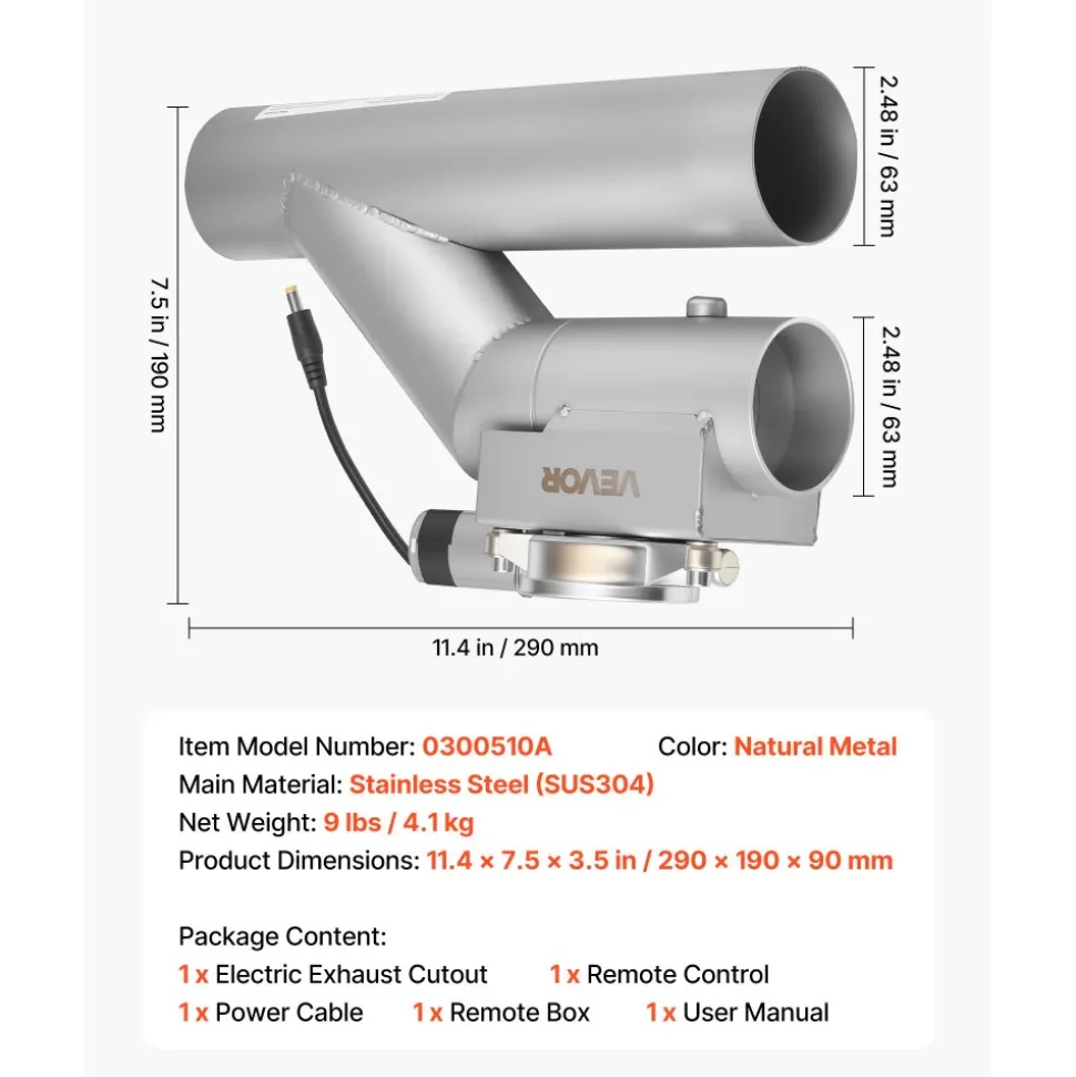 VEVOR Electric Exhaust Cutout, 2.5 Inch 2PCS Universal Stainless Steel Exhaust Valve Kit with One Controller Remote Kit, Cut Out Valve, Y Pipe, Remote Control, Fits Trucks, Sedans, Sports Cars, SUVs