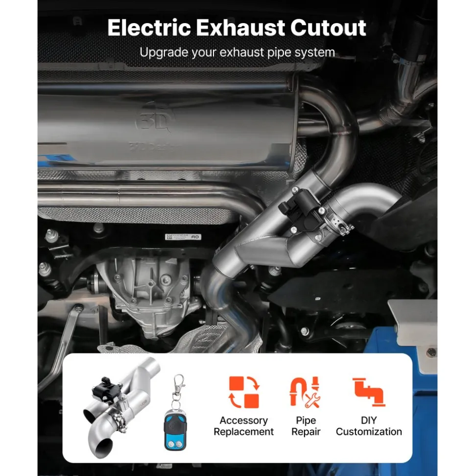 VEVOR Electric Exhaust Cutout, 2.5 Inch Universal Stainless Steel Exhaust Valve Kit with One Controller Remote Kit, Cut Out Valve, Y Pipe, Remote Control & Box, Fits Trucks, Sedans, Sports Cars, SUVs