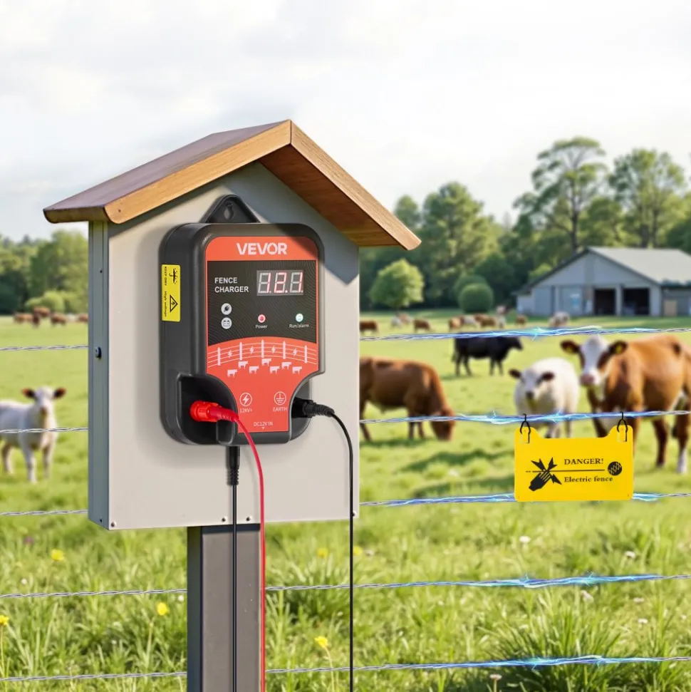 VEVOR Electric Fence Charger, 10kV 3J, AC DC Electric Fence Energizer with LED Indicator, 1.86 Miles Range, Powerful Plug-in Fences Charger, Prevents Wild Animals Intrusion for Livestock Poultry