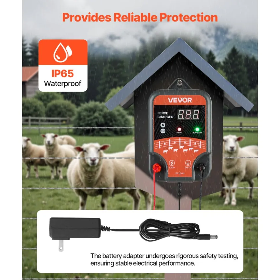 VEVOR Electric Fence Charger, 10kV 3J, AC DC Electric Fence Energizer with LED Indicator, 1.86 Miles Range, Powerful Plug-in Fences Charger, Prevents Wild Animals Intrusion for Livestock Poultry