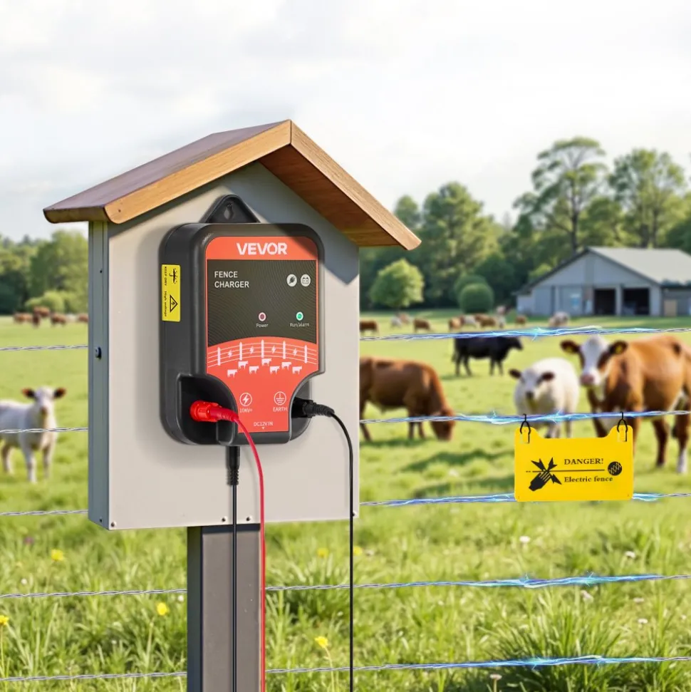 VEVOR Electric Fence Charger, 10kV 2J, AC DC Electric Fence Energizer with LED Indicator, 1.86 Miles Range, Powerful Plug-in Fences Charger, Prevents Wild Animals Intrusion for Livestock Poultry