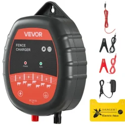 VEVOR Electric Fence Charger, 10kV 1J, AC DC Electric Fence Energizer with LED Indicator, 1.86 Miles Range, Powerful Plug-in Fences Charger, Prevents Wild Animals Intrusion for Livestock Poultry